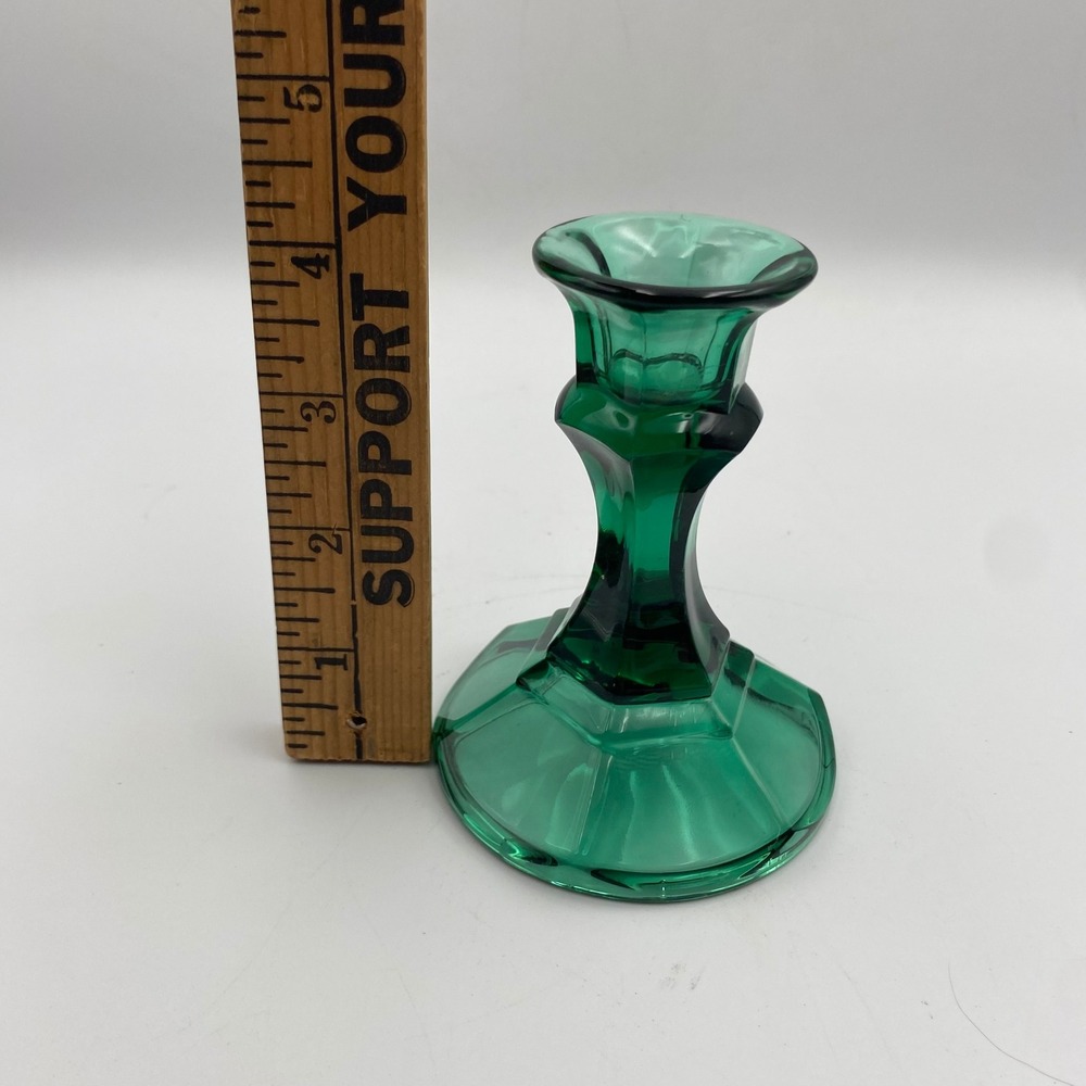 Indiana Glass Co Vintage Teal Emerald Green Candlestick Holders Pair 4.5in - Picture 4 of 5
